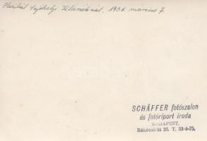 1936. március 7. Schäffer fotó (Budapest): Házibál Sajóhelyi Kláriéknál, feliratozott fénykép, 11x17...