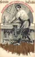 Hoch lebe der Tischler; Handwerk hat einen goldnen Boden / carpenter, litho