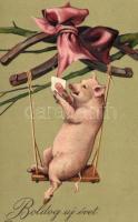 New Year, pig Emb. litho
