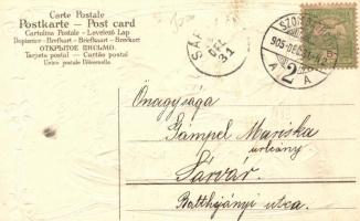 New Year, pig ride Emb. litho