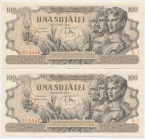 Románia 1947. 100L (2x) sorszámkövetők T:II,II- Romania 1947. 100 Lei (2x) sequential serials C:XF,VF Krause 62