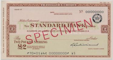 Nagy-Britannia DN "Standard Bank" 2Ł "SPECIMEN" utazási csekk T:II hajtatlan Great Britain ND "Standard Bank" 2 Pounds "SPECIMEN" travellers cheque C:XF unfolded