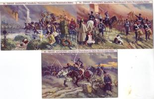 3 csataképes lap ásványvízreklámmal / 3 Mineralwasser-Werbekarte mit Schlachtszenen