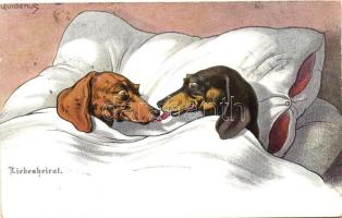 Liebeheirat, dogs, love match, No. 3644. s: Quidenus