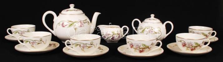 Zsolnay tavasz mintás teás készlet, kézzel festett, jelzett, hibátlan, eredeti dobozában