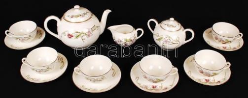 Zsolnay tavasz mintás teás készlet, kézzel festett, jelzett, hibátlan, eredeti dobozában