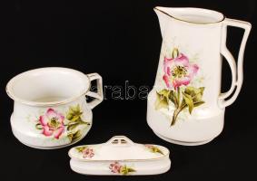 Antik mosdó készlet (3db), kézzel festett, csak formaszámmal jelzett, hibátlan