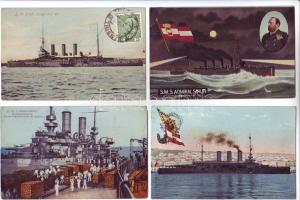 1915. Osztrák-magyar hadihajók, 20 db-os kis gyűjtemény, közte hajó és cenzúrabélyegzők / Kriegsmari...