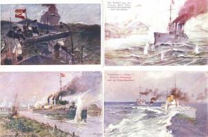 1915. Osztrák-magyar hadihajók, 20 db-os kis gyűjtemény, közte hajó és cenzúrabélyegzők / Kriegsmari...