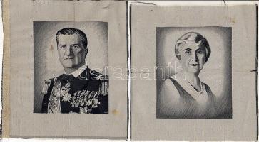 Horthy Miklós és Horthyné 2 db 13x13 cm-es selyemkép