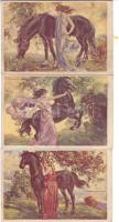 Szép hölgyek lovakkal, 3 db / Schöne Damen und Pferde 3 Stk. sign. Corbella