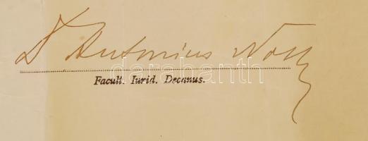 1923 A Pázmány Péter Tudományegyetem díszes jogi doktori kinevezési oklevele, rányomott szárazpecsét...