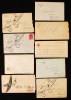 1942-1944 A Magyar Királyi Honvéd Légierő tagja által küldött levelek rajzos és dombornyomott címeres borítékban, 9 db