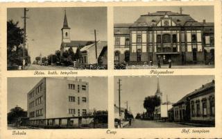 Csap, Római katolikus templom, Vasútállomás, iskola, Református templom / Roman catholic church, Calvinist church, railway station, shool