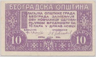 Jugoszlávia/Szerb-Horvát-Szlovén Királyság/Belgrád 1920. 10p városipénz T:III
Yugoslavia/Kingdom of ...