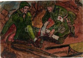 WWII Hungarian military greeting card, handmade (small tear)