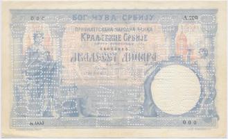 Szerbia 1905. 20D "A.000 000" sorozat és sorszámmal, ismeretlen cirill "PONISTENO" (érvénytelenítve) perforációkkal T:II  Serbia 1905. 200 Dinara with "A.000 000" serial number and unknown Cyrillic "PONISTENO" (cancelled) perforations C:XF  Krause 11