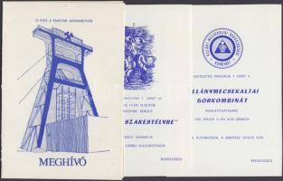 1982 "75 éves a magyar aknamélyítés - 200 éves a mecseki liászbányászat". Meghívó a Bányászati Aknamélyítő Vállalat és a Mecseki Szénbányák Liász Klubja által szervezett Aknamélyítő Napokra, 1982. május 13-14. Részletes programmal és benne két további meghívóval a Villánymecsekaljai Borkombinát meglátogatására valamint a Baráber szakestélyre.