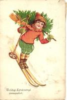 Christmas, skiing girl, B.N.K. 3263.