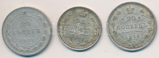 Oroszország 1916-1917. 15k Ag + 20k Ag + Szovjetunió 1923. 20k T:2,2- Russia 1916-1917. 15 Kopeks Ag + 20 Kopeks Ag + Soviet Union 1823. 20 Kopeks C:XF,VF