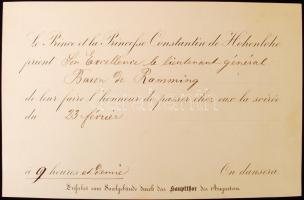 cca 1850-1876 4 db német és francia nyelvű meghívó Wilhelm Ramming von Riedkirchen báró, osztrák táb...