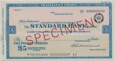 Nagy-Britannia DN "Standard Bank" 5Ł "SPECIMEN" utazási csekk T:I Great Britain ND "Standard Bank" 5 Pounds "SPECIMEN" travellers cheque C:UNC