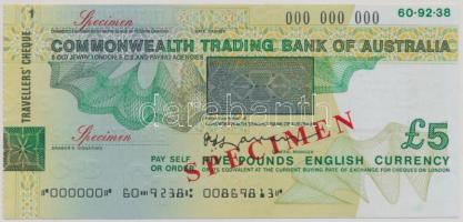 Ausztrália DN "Ausztrál Nemzetközösségi Kereskedelmi Bank" 5Ł "SPECIMEN" utazási csekk T:I Ausztrália ND "Commonwealth Trading Bank of Australia" 5 Pounds "SPECIMEN" travellers' cheque C:UNC