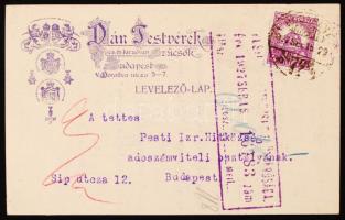 1927 Bp., A Dán Testvérek (császári és királyi szűcsök) által tartozás megfizetése ügyében küldött fejléces levelezőlap