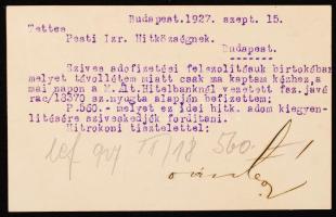 1927 Bp., A Dán Testvérek (császári és királyi szűcsök) által tartozás megfizetése ügyében küldött f...