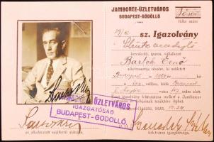1933 Gödöllő Jamboree üzletváros fényképes igazolvány izraelita vendéglős részére / Jamboree document for vendor at the venue