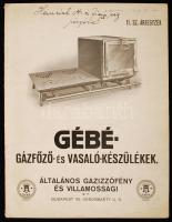 cca 1920-1930 GÉBÉ gázfőző és vasaló készülékek képes árjegyzéke, gazdagon illusztrált,  40p.