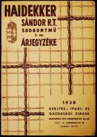 1938 Haidekker Sándor Rt. sodronymű árjegyzéke. Képekkel. 32p.