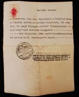 1944 Izraelita személy részére kiállított állampolgársági bizonyítvány és igazolás, valamint textil ...