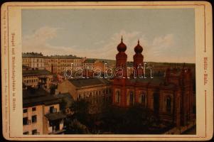 cca 1900 Bielitz zsinagóga színezett fénnyomat / Synagogue in Bielitz light engraving 17x11 cm