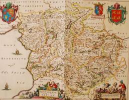 1645 Joan Blaeu: Montgomeria Comitatus et Comitatus Mervinia. Rézmetszetű térkép, hátoldalt a város ...