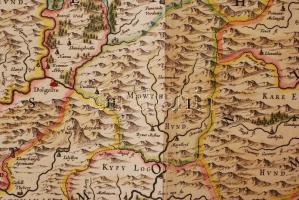 1645 Joan Blaeu: Montgomeria Comitatus et Comitatus Mervinia. Rézmetszetű térkép, hátoldalt a város ...