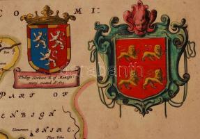 1645 Joan Blaeu: Montgomeria Comitatus et Comitatus Mervinia. Rézmetszetű térkép, hátoldalt a város ...