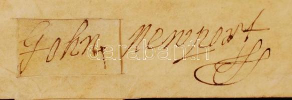 1661 Tulajdonátruházási szerződés Angliában, Suffolk megyében aldertoni ingatlan ügyében. Pergamenre...