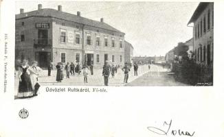 Ruttka, Főtér, szálloda; kiadja Sochán P. / main square, hotel