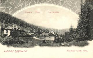 Iglófüred, Hungária, Tátra, Nagy fürdőház; kiadja Wlaszlovits Gusztáv / spa houses