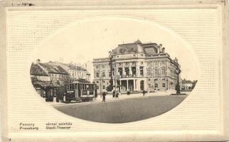 Pozsony, Városi színház; kiadja Kaufmann / theatre, tram