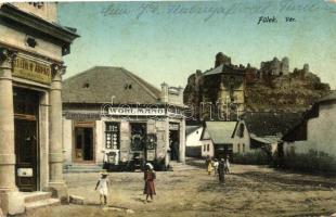 Fülek, Vár, Wohl Manó vasáru-raktára, üzletek / castle, shops