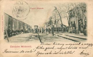 Módos, Vasútállomás; Lustein Márcus kiadása / railway station (fl)