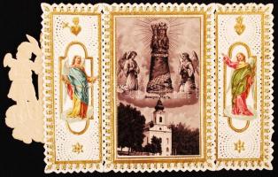 cca 1870 Csipke litho szentkép. Kinyitható / Embroided litho holy picture