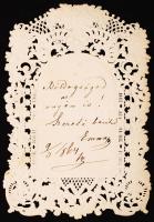 1864 Csipke litho szentkép hátoldalán ajándékozási feljegyzéssel / Embroided litho holy picture