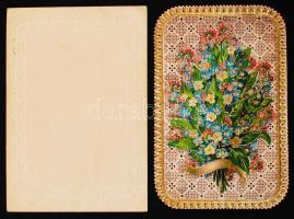 cca 1870 Csipke, litho üdvözlőkártya hozzá való borítékban / Embroided litho greeting card