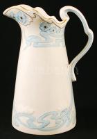 Szecessziós fajansz mosdó készlet, kézzel festett, jelzés nélkül, hibátlan, összesen:4db, kancsó m:3...