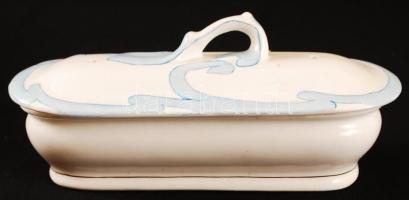 Szecessziós fajansz mosdó készlet, kézzel festett, jelzés nélkül, hibátlan, összesen:4db, kancsó m:3...