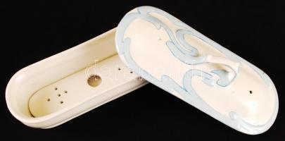 Szecessziós fajansz mosdó készlet, kézzel festett, jelzés nélkül, hibátlan, összesen:4db, kancsó m:3...