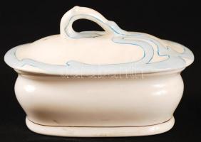 Szecessziós fajansz mosdó készlet, kézzel festett, jelzés nélkül, hibátlan, összesen:4db, kancsó m:3...